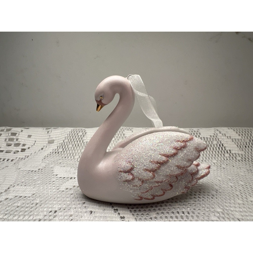 Hallmark Signature Pink Swan Ornament Glitter Wings New-Open Box